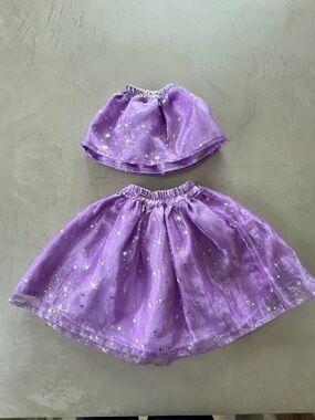 Handmade Baby Toddler Girls Purple Star Skirt with matching Doll Skirt Set